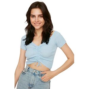 Trendyol Dam tandad stickad blus blus, blå, M Trendyol Dam tandad stickad blus blus, blå, M