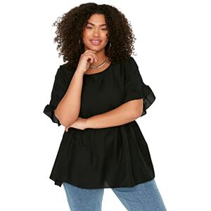 Trendyol Kvinnor stora storlekar överdimensionerad rund hals tyg plus-size blus, svart, 42 Trendyol Kvinnor stora storlekar överdimensionerad rund hals tyg plus-size blus, svart, 42