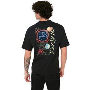 Trendyol Herr svart herr vanlig passform brant krage tryckt kortärmad t-shirt, svart, S Trendyol Herr svart herr vanlig passform brant krage tryckt kortärmad t-shirt, svart, S