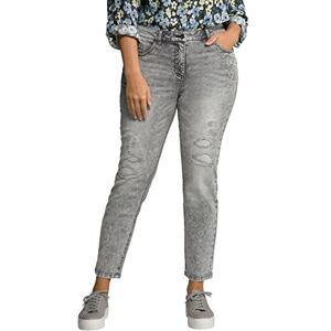Ulla Popken Damsarah, destroy-effekter, smala ben, hög midja jeans, grå denim, 42 Ulla Popken Damsarah, destroy-effekter, smala ben, hög midja jeans, grå denim, 42