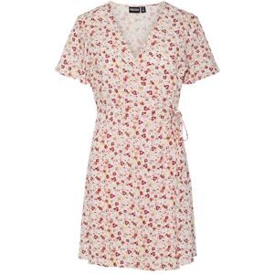 PIECES Damer Pctala New Ss Wrap Dress Noos Bc klänning, Cloud Dancer/Aop: multi blommor, S PIECES Damer Pctala New Ss Wrap Dress Noos Bc klänning, Cloud Dancer/Aop: multi blommor, S