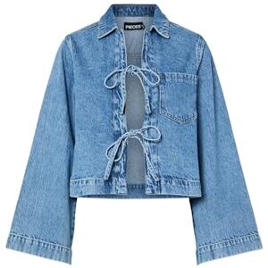 PIECES Pcjuliet Ls Tie Front Shirt, Mellanblå denim, S PIECES Pcjuliet Ls Tie Front Shirt, Mellanblå denim, S