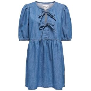 ONLY Onlclara Puff Bow Dress DNM AKM, Mellanblå denim, M ONLY Onlclara Puff Bow Dress DNM AKM, Mellanblå denim, M