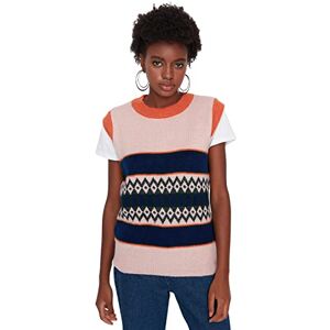 Trendyol Dam rund hals färgblock figurnära stickad väst tröja, orange, M, apelsin, M Trendyol Dam rund hals färgblock figurnära stickad väst tröja, orange, M, apelsin, M