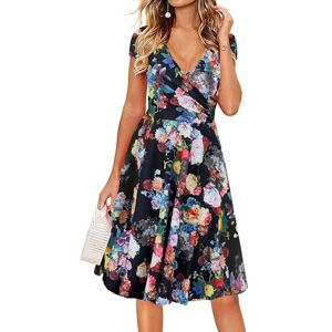 oxiuly dammössa ärm sommar casual klänningar V-ringad blommig semester festklänning OX233, Svart, M oxiuly dammössa ärm sommar casual klänningar V-ringad blommig semester festklänning OX233, Svart, M