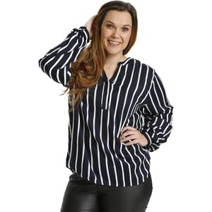 Kaffe Curve Women's Plus storlek skjorta randig oversize V-hals långärmad, mellannatt/kalkband, 56 dam Kaffe Curve Women's Plus storlek skjorta randig oversize V-hals långärmad, mellannatt/kalkband, 56 dam