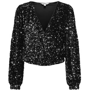 ONLY Onlanika Sequin Ls falsk Wrap Top WVN Cs, svart, M ONLY Onlanika Sequin Ls falsk Wrap Top WVN Cs, svart, M