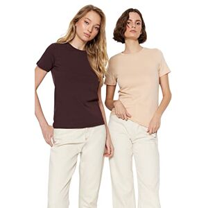 Trendyol Kvinnors brun 100% bomull Suprem Bike Collar 2-pack basic stickad t-shirt, brun beige, medium Trendyol Kvinnors brun 100% bomull Suprem Bike Collar 2-pack basic stickad t-shirt, brun beige, medium