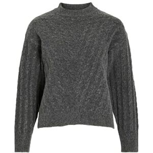 Vila Virelli Highneck L/S kabel stickad topp/BFS, Mörkgrå melange, S Vila Virelli Highneck L/S kabel stickad topp/BFS, Mörkgrå melange, S