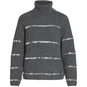 Vila Visacha Roll-Neck L/S glitter stickad topp, Medium grå melerad, S Vila Visacha Roll-Neck L/S glitter stickad topp, Medium grå melerad, S