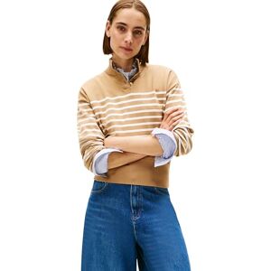 Tommy Hilfiger dam CO Jersey guld BTN Mock-NK SWT WW0WW47467 pullover tröja, beige, L, Beige (placerade tunna beige stp-tröjor), L Tommy Hilfiger dam CO Jersey guld BTN Mock-NK SWT WW0WW47467 pullover tröja, beige, L, Beige (placerade tunna beige stp-tröjor), L