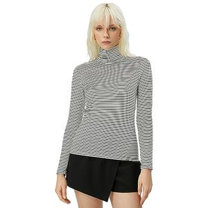 Koton dam långärmad viskos mix sköldpadda hals t-shirt, Svart rand (9s9), S Koton dam långärmad viskos mix sköldpadda hals t-shirt, Svart rand (9s9), S