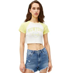 Koton Dam tryckt kortärmad viskos crop t-shirt, Ecru (010), S Koton Dam tryckt kortärmad viskos crop t-shirt, Ecru (010), S