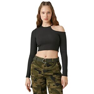 Koton Kvinnor crop T-shirt långärmad ficka detalj crew neck, Svart (999), XS Koton Kvinnor crop T-shirt långärmad ficka detalj crew neck, Svart (999), XS