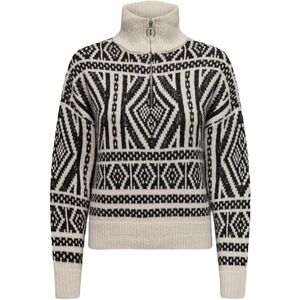 ONLY ONLFELICIA LS Zip pullover NCA KNT, Pumice Stone/Mönster: w. Svart, S ONLY ONLFELICIA LS Zip pullover NCA KNT, Pumice Stone/Mönster: w. Svart, S