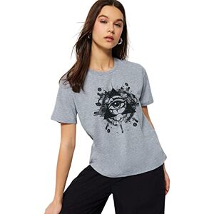 Trendyol Dam anpassad basic rundhalsad stickad T-shirt, Grått, S Trendyol Dam anpassad basic rundhalsad stickad T-shirt, Grått, S