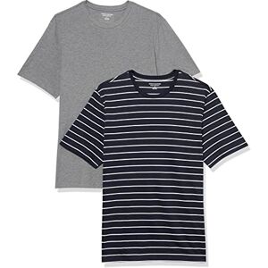 Amazon Essentials herr normal passform kortärmad rund hals t-shirt, paket med 2, grå ljung/marinblå rand, X-Small Amazon Essentials herr normal passform kortärmad rund hals t-shirt, paket med 2, grå ljung/marinblå rand, X-Small