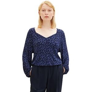 TOM TAILOR Denim dam t-shirt blus med mönster, 32411-marinblå blomtryck, XS TOM TAILOR Denim dam t-shirt blus med mönster, 32411-marinblå blomtryck, XS