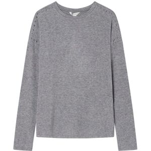 Springfield LS Top with Studs On Shoulders T-Shirt, grå, S för kvinnor Springfield LS Top with Studs On Shoulders T-Shirt, grå, S för kvinnor