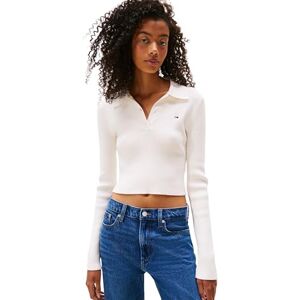 Tommy Jeans TJW Essential Polo LS tröja DW0DW21829, vit, L, Vit (uråldrigt vit), L Tommy Jeans TJW Essential Polo LS tröja DW0DW21829, vit, L, Vit (uråldrigt vit), L