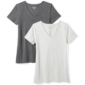 Amazon Essentials Women's Kortärmad V-ringad T-shirt klassisk passform, Pack of 2, Kolsvart ljung/Ljusgrå ljung, S Amazon Essentials Women's Kortärmad V-ringad T-shirt klassisk passform, Pack of 2, Kolsvart ljung/Ljusgrå ljung, S