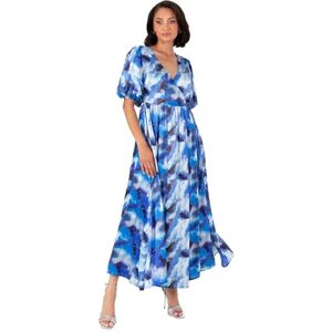 Lovedrobe Midaxi damklänning i satin, kort puffärm, v-ringning, A-linje, blommigt tryck, kväll, tillfälle, bröllopsgäst, blå 20, BLÅ, 46 SE Lovedrobe Midaxi damklänning i satin, kort puffärm, v-ringning, A-linje, blommigt tryck, kväll, tillfälle, bröllopsgäst, blå 20, BLÅ, 46 SE