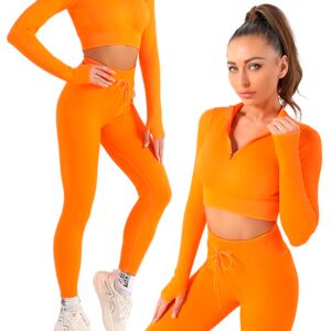 Active 100 K-MART Gymset för kvinnor, 2-delad jacka med dragkedja, träningskläder, beskuren topp, långärmad, leggings set för löpning, yoga, gym, sportaktivitet (orange, XL) Active 100 K-MART Gymset för kvinnor, 2-delad jacka med dragkedja, träningskläder, beskuren topp, långärmad, leggings set för löpning, yoga, gym, sportaktivitet (orange, XL)
