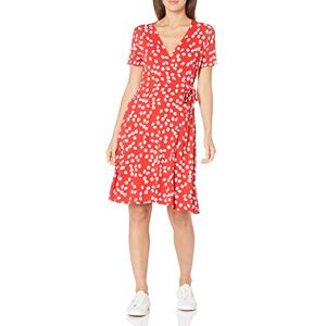 Amazon Essentials kortärmad damklänning, falsk wrap klänning, melon orange blommor, X-Large Amazon Essentials kortärmad damklänning, falsk wrap klänning, melon orange blommor, X-Large