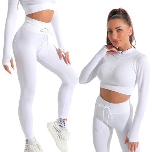 Active 100 K-MART Gymset för kvinnor, 2-delad jacka med dragkedja, träningskläder, beskuren topp, långärmad, leggings set för löpning, yoga, gym, sportaktivitet (vit, L) Active 100 K-MART Gymset för kvinnor, 2-delad jacka med dragkedja, träningskläder, beskuren topp, långärmad, leggings set för löpning, yoga, gym, sportaktivitet (vit, L)
