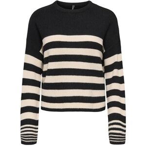 ONLY Onlkatia Ls Rib Stripe O-Neck Cc KNT, svart, XS ONLY Onlkatia Ls Rib Stripe O-Neck Cc KNT, svart, XS