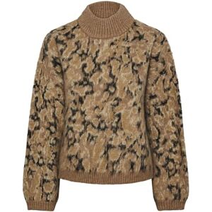 PIECES Bestseller A/S Dam Pcjoella Ls High Neck Knit Bc Tröja, Tigers Eye/mönster: kangaroo+oystergrå+svart+almo, S PIECES Bestseller A/S Dam Pcjoella Ls High Neck Knit Bc Tröja, Tigers Eye/mönster: kangaroo+oystergrå+svart+almo, S