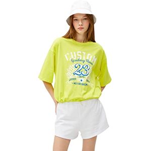 Koton Dam tryckt crew neck kort ärm elastisk midja t-shirt, Grön (973), L Koton Dam tryckt crew neck kort ärm elastisk midja t-shirt, Grön (973), L