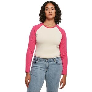 Urban Classics Kvinna T-Shirt Ladies Organic Cropped Retro Baseball Longsleeve, Whitesand/Hibiskus Pink, XXL Urban Classics Kvinna T-Shirt Ladies Organic Cropped Retro Baseball Longsleeve, Whitesand/Hibiskus Pink, XXL