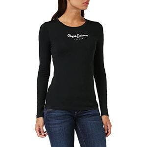 Pepe Jeans London New Virginia LS N Dam Slim Fit Långärmad T-Shirt, Bomull Stretch Crew Neck Top med Logga, Svart Pepe Jeans London New Virginia LS N Dam Slim Fit Långärmad T-Shirt, Bomull Stretch Crew Neck Top med Logga, Svart
