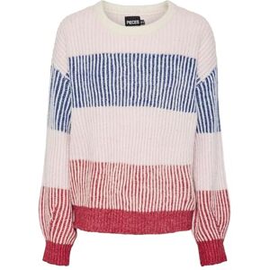 PIECES PCNOLO LS O-hals stickad MM BC, Cloud Dancer/Stripes: rosetter Spoonbill Multi, XS PIECES PCNOLO LS O-hals stickad MM BC, Cloud Dancer/Stripes: rosetter Spoonbill Multi, XS