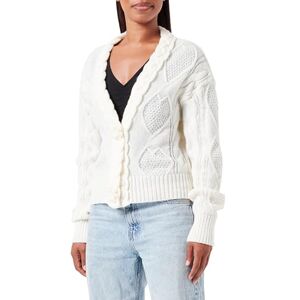 faina Dam 3D blomknapp virkad kofta med V-ringning ull vit storlek M/L, benvit, M faina Dam 3D blomknapp virkad kofta med V-ringning ull vit storlek M/L, benvit, M