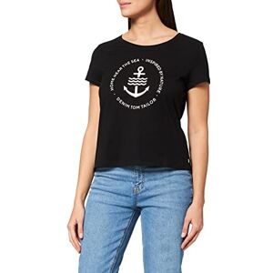 TOM TAILOR Denim Damer T-shirt med logotyptryck av hållbar bomull 1031478, 14482 Deep Black, XS TOM TAILOR Denim Damer T-shirt med logotyptryck av hållbar bomull 1031478, 14482 Deep Black, XS