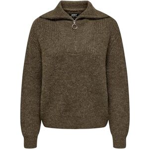 ONLY Onlbaker L/S pullover med dragkedja, stickad tröja, Kakao brun/detalj: melange, S ONLY Onlbaker L/S pullover med dragkedja, stickad tröja, Kakao brun/detalj: melange, S