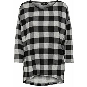 ONLY Dam tryckt 3/4-ärm lös rund hals tröja tunt mönster topp ONLELCOS, Ljusgrå melange/ap: vinnande check, M ONLY Dam tryckt 3/4-ärm lös rund hals tröja tunt mönster topp ONLELCOS, Ljusgrå melange/ap: vinnande check, M