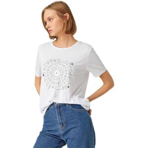 Koton Kortärmad t-shirt med tryck för kvinnor, Gebrochenes Weiß (001), S Koton Kortärmad t-shirt med tryck för kvinnor, Gebrochenes Weiß (001), S