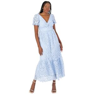 Maya Deluxe Dam midiklänning dam V-hals korta puffärmar vridning framsida spets flätad botten hemline A-linje bröllop gäst tillfälle, blåklint 34, Cornflower blå, 32 Maya Deluxe Dam midiklänning dam V-hals korta puffärmar vridning framsida spets flätad botten hemline A-linje bröllop gäst tillfälle, blåklint 34, Cornflower blå, 32