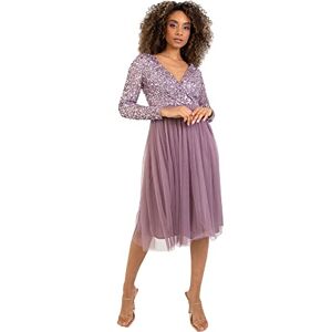 Maya Deluxe Dam bröllop gäst midiklänning långärmat halslinje V-hals Sequin Embellished examen brudtärneklänning för kvinnor, Moody Lilac, 48 Maya Deluxe Dam bröllop gäst midiklänning långärmat halslinje V-hals Sequin Embellished examen brudtärneklänning för kvinnor, Moody Lilac, 48
