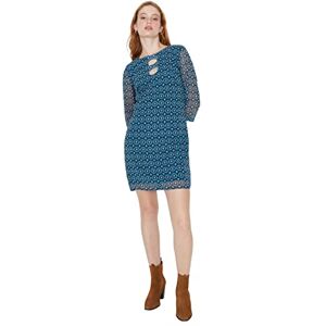 Trendyol Dam kvinna Petite midi ruffle hem crew neck stickad klänning, marinblå, 42 Trendyol Dam kvinna Petite midi ruffle hem crew neck stickad klänning, marinblå, 42