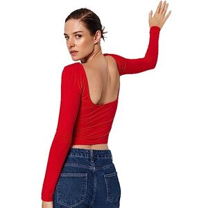 Trendyol damer raka långa ärmar smal blus, röd, XL Trendyol damer raka långa ärmar smal blus, röd, XL