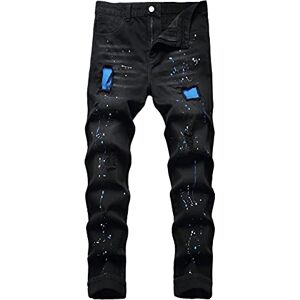 QIMYUM mäns slitna jeans, smal passform, raka ben, denimbyxor, Svart 040, 34 QIMYUM mäns slitna jeans, smal passform, raka ben, denimbyxor, Svart 040, 34