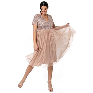 Maya Deluxe Dam utsmyckad midi-aftonklänning damer V-hals med kort ärm för bal bröllop brudtärna, Taupe Blush, 34 Maya Deluxe Dam utsmyckad midi-aftonklänning damer V-hals med kort ärm för bal bröllop brudtärna, Taupe Blush, 34