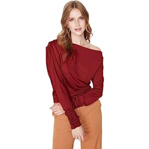 Trendyol kvinnor anpassad axellös asymmetrisk krage stickad blus, Röd, XS Trendyol kvinnor anpassad axellös asymmetrisk krage stickad blus, Röd, XS