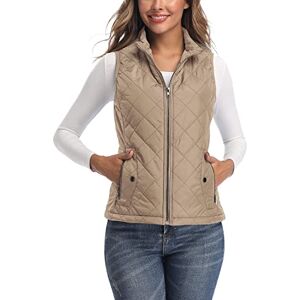 LONGKING LK vadderad damväst med lätt ståkrage och dragkedja, topp/rock/jacka utan ärmar för utomhusbruk, kaki, L LONGKING LK vadderad damväst med lätt ståkrage och dragkedja, topp/rock/jacka utan ärmar för utomhusbruk, kaki, L
