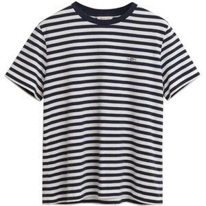 GANT Reg Striped Shield Ss T-shirt för kvinnor, Kvällsblå, M GANT Reg Striped Shield Ss T-shirt för kvinnor, Kvällsblå, M