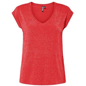 PIECES Damer Pcbillo Tee Lurex Stripes Noos Bc, Vallmo röd, XS PIECES Damer Pcbillo Tee Lurex Stripes Noos Bc, Vallmo röd, XS